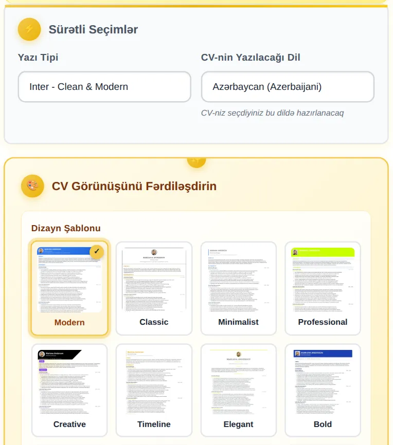 MyEasyCV dizayn seçimi: 25 CV dizaynı və rəng palitrası